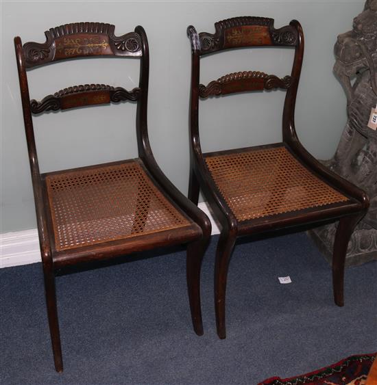 A set of six Regency brass inset simulated rosewood dining chairs